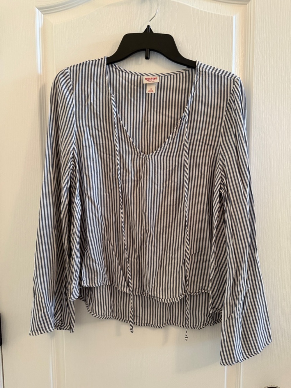 Mossimo Supply Co. Navy and White Vertical Stripe V-Neck Blouse